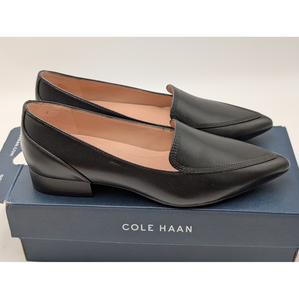 Cole Haan Loafer Women 6 Black  Vesta Leather Pointed Toe Flat Work Professional